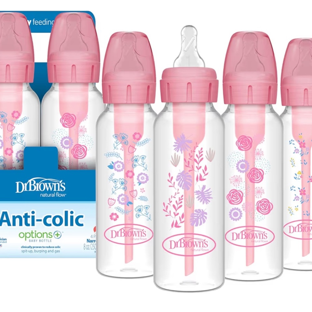 Dr. Brown's Pink Baby Bottles - Anti-Colic Options stage one set of four